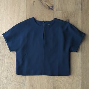 J. Crew | Navy Blue Cropped Crepe Blouse Top in 365 Crepe Navy